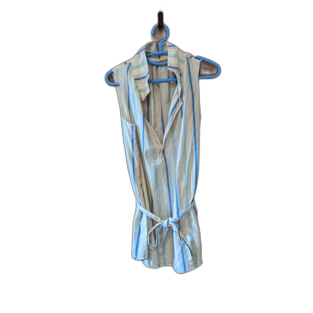 J Crew Shift Dress Tunic Pastel Stripe White Sleeveless V-Neck Sz M Preppy